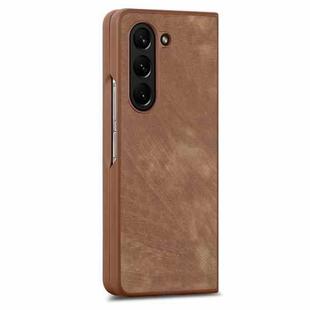 For  Samsung Galaxy Z Fold5 5G Integrated Film Retro Skin Feel Fold Leather Phone Case(Brown)