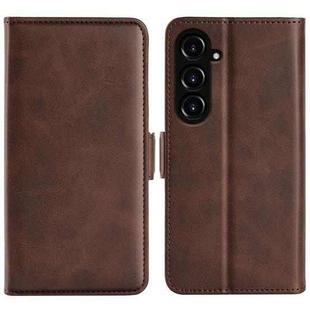 For Samsung Galaxy S23 FE 5G Dual-side Magnetic Buckle Horizontal Flip Leather Phone Case(Brown)