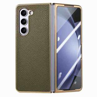 For Samsung Galaxy Z Fold5 5G Integrated Film Electroplated Leather Phone Case(Green)