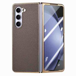 For Samsung Galaxy Z Fold5 5G Integrated Film Electroplated Leather Phone Case(Grey)