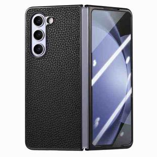 For Samsung Galaxy Z Fold5 5G Integrated Film Electroplated Leather Phone Case(Black)