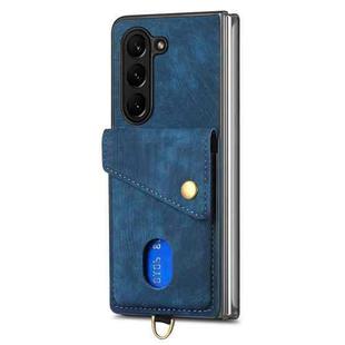 For Samsung Galaxy Z Fold5 5G Retro Card Wallet Fold Leather Phone Case with Strap(Bule)
