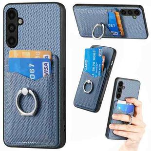 For Samsung Galaxy A04s Carbon Fiber Card Wallet Ring Holder Phone Case(Blue)