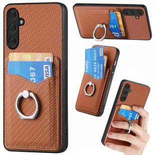 For Samsung Galaxy A54 Carbon Fiber Card Wallet Ring Holder Phone Case(Brown)