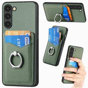 For Samsung Galaxy S23+ 5G Carbon Fiber Card Wallet Folding Ring Holder Phone Case(Green)