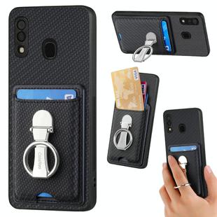 For Samsung Galaxy A30 / A20 Carbon Fiber Card Wallet Ring Holder Phone Case(Black)
