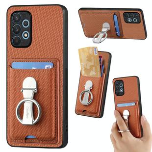 For Samsung Galaxy A32 4G Carbon Fiber Card Wallet Ring Holder Phone Case(Brown)