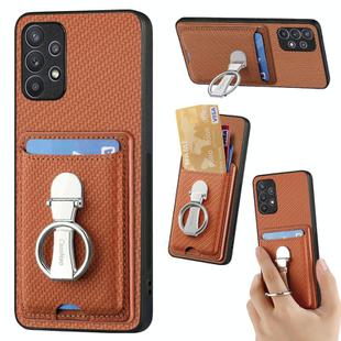 For Samsung Galaxy A32 5G Carbon Fiber Card Wallet Folding Ring Holder Phone Case(Brown)