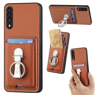 For Samsung Galaxy A50 / A50s /A30s Carbon Fiber Card Wallet Folding Ring Holder Phone Case(Brown)