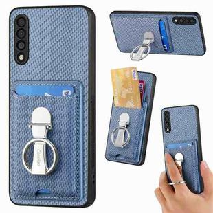 For Samsung Galaxy A50 / A50s /A30s Carbon Fiber Card Wallet Ring Holder Phone Case(Blue)