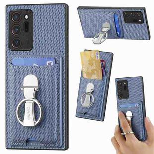 For Samsung Galaxy Note 20 Ultra Carbon Fiber Card Wallet Folding Ring Holder Phone Case(Blue)