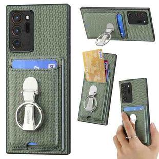 For Samsung Galaxy Note 20 Ultra Carbon Fiber Card Wallet Folding Ring Holder Phone Case(Green)