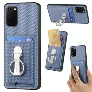 For Samsung Galaxy S20+ Carbon Fiber Card Wallet Ring Holder Phone Case(Blue)