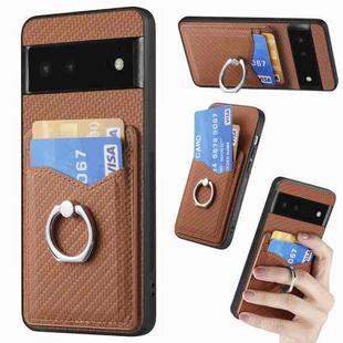 For Google Pixel 6 Carbon Fiber Card Wallet Ring Holder Phone Case(Brown)