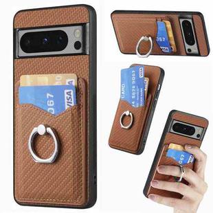 For Google Pixel 8 Pro Carbon Fiber Card Wallet Ring Holder Phone Case(Brown)