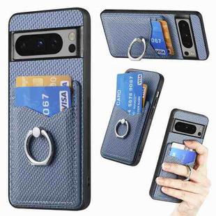 For Google Pixel 8 Pro Carbon Fiber Card Wallet Ring Holder Phone Case(Blue)