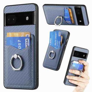 For Google Pixel  6A Carbon Fiber Card Wallet Ring Holder Phone Case(Blue)