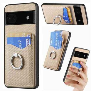 For Google Pixel  6A Carbon Fiber Card Wallet Ring Holder Phone Case(Khaki)