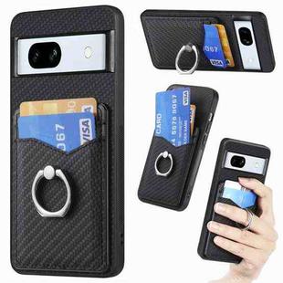 For Google Pixel 7A Carbon Fiber Card Wallet Ring Holder Phone Case(Black)