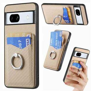 For Google Pixel 7A Carbon Fiber Card Wallet Ring Holder Phone Case(Khaki)