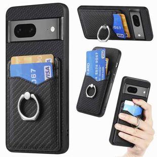 For Google Pixel 7 Carbon Fiber Card Wallet Ring Holder Phone Case(Black)