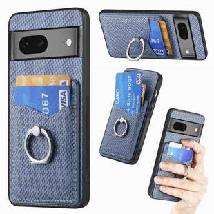 For Google Pixel 7 Carbon Fiber Card Wallet Ring Holder Phone Case(Blue)