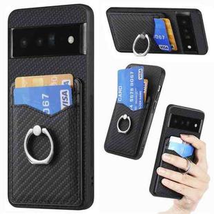 For Google  Pixel 6 Pro Carbon Fiber Card Wallet Ring Holder Phone Case(Black)