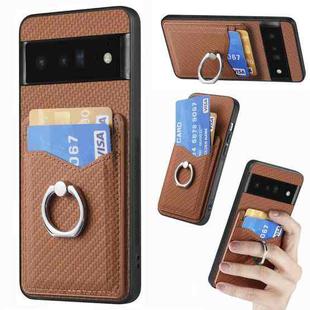 For Google  Pixel 6 Pro Carbon Fiber Card Wallet Ring Holder Phone Case(Brown)