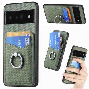 For Google  Pixel 6 Pro Carbon Fiber Card Wallet Ring Holder Phone Case(Green)