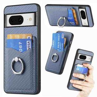 For Google Pixel 8 Carbon Fiber Card Wallet Ring Holder Phone Case(Blue)