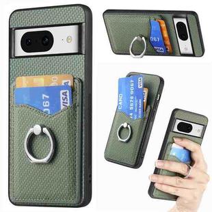 For Google Pixel 8 Carbon Fiber Card Wallet Ring Holder Phone Case(Green)