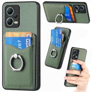 For Xiaomi 13 Lite Carbon Fiber Card Wallet Ring Holder Phone Case(Green)