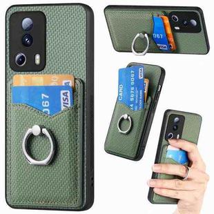 For Xiaomi Redmi Note 12 5G Carbon Fiber Card Wallet Ring Holder Phone Case(Green)