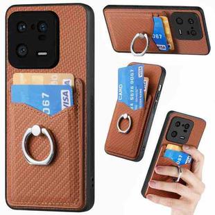 For Xiaomi 13 Pro Carbon Fiber Card Wallet Ring Holder Phone Case(Brown)