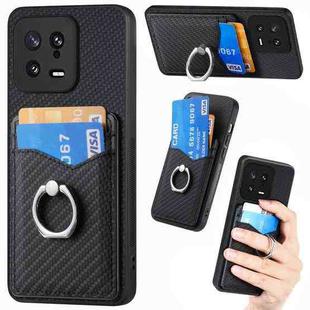 For Xiaomi  13 Carbon Fiber Card Wallet Ring Holder Phone Case(Black)