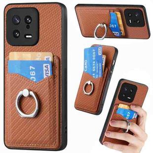 For Xiaomi  13 Carbon Fiber Card Wallet Ring Holder Phone Case(Brown)