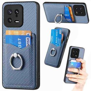 For Xiaomi  13 Carbon Fiber Card Wallet Ring Holder Phone Case(Blue)