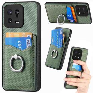 For Xiaomi  13 Carbon Fiber Card Wallet Ring Holder Phone Case(Green)