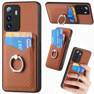 For Xiaomi Poco M3 Pro Carbon Fiber Card Wallet Ring Holder Phone Case(Brown)