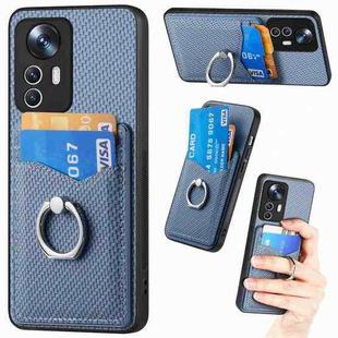 For Xiaomi 12T Carbon Fiber Card Wallet Ring Holder Phone Case(Blue)