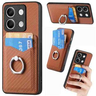 For Xiaomi Redmi Note 13 Carbon Fiber Card Wallet Ring Holder Phone Case(Brown)