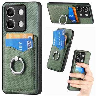 For Xiaomi Redmi Note 13 Carbon Fiber Card Wallet Ring Holder Phone Case(Green)