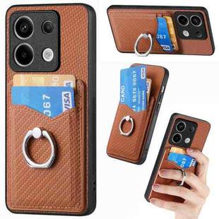 For Xiaomi Redmi Note 13 Pro Carbon Fiber Card Wallet Ring Holder Phone Case(Brown)