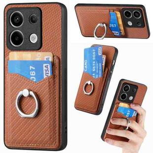 For Xiaomi Redmi Note 13 Pro+ Carbon Fiber Card Wallet Ring Holder Phone Case(Brown)