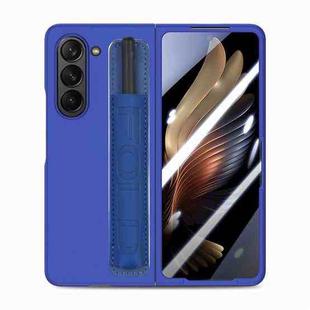For Samsung   Galaxy Z Fold5 5G Integrated Film Wrist Grip Leather Phone Case with Pen Slot(Dark Blue)