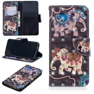3D Colored Drawing Pattern Horizontal Flip Leather Case for Samsung Galaxy A8, with Holder & Card Slots & Wallet(Two Elephants)