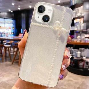 For iPhone 15 Plus Pearl Bow Glitter Epoxy TPU Phone Case(Cross Knots)