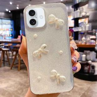 For iPhone 16 Plus Pearl Bow Glitter Epoxy TPU Phone Case(Three Knots)