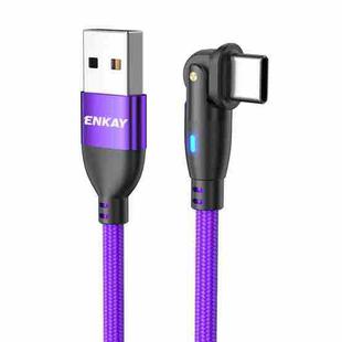 ENKAY 180 Degrees Rotating USB to Type-C 3A Fast Charging Data Cable with LED Light, Length:1m(Purple)