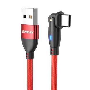ENKAY 180 Degrees Rotating USB to Type-C 3A Fast Charging Data Cable with LED Light, Length:1m(Red)